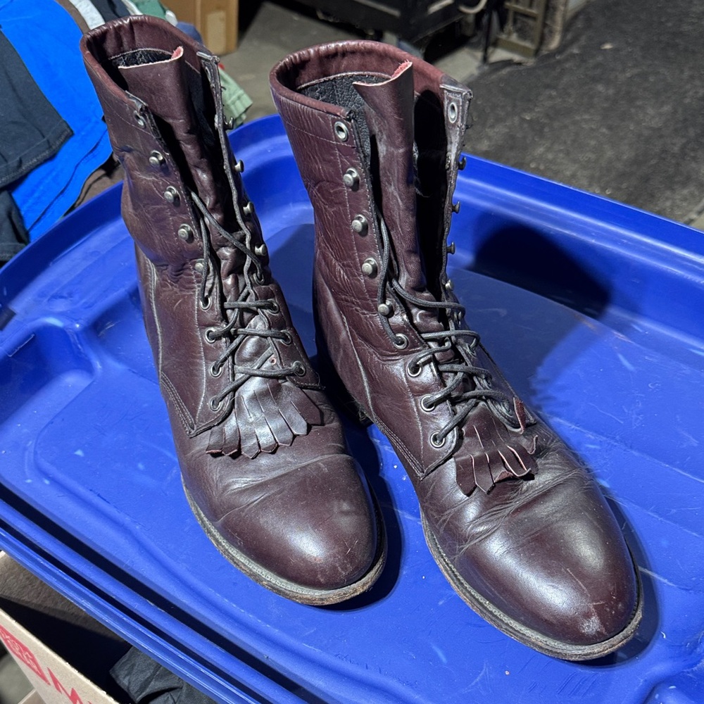 Men's Burgundy Leather Roper Boots